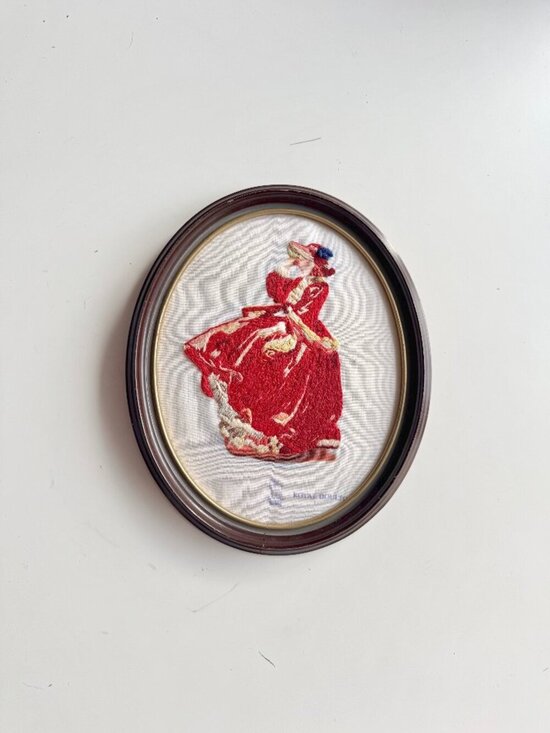 Handmade35 Other - Vintage Crewel Embroidered Royal Doulton Lady in Red Framed Wall Art Artwork